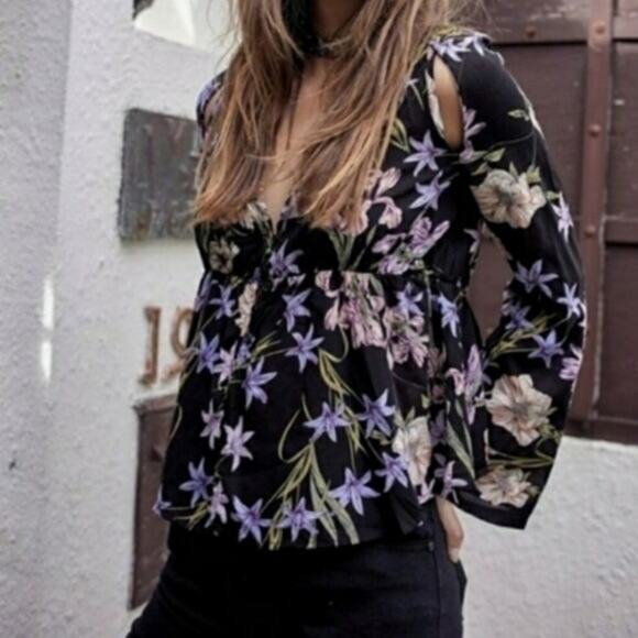 Jaase Cold Shoulder Floral Blouse Button Down - Picture 2 of 11